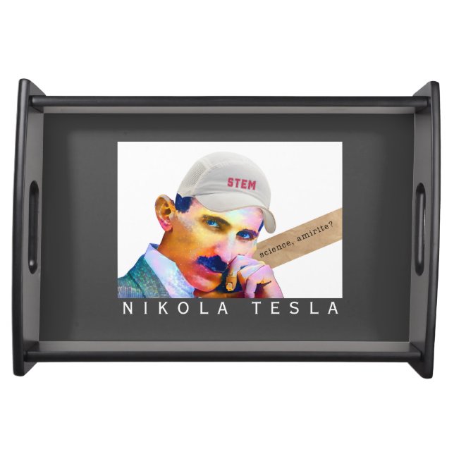 Funny Tesla Portrait  Serving Tray (Front)