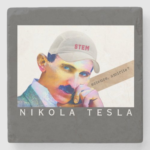 Funny Tesla Portrait   Stone Coaster