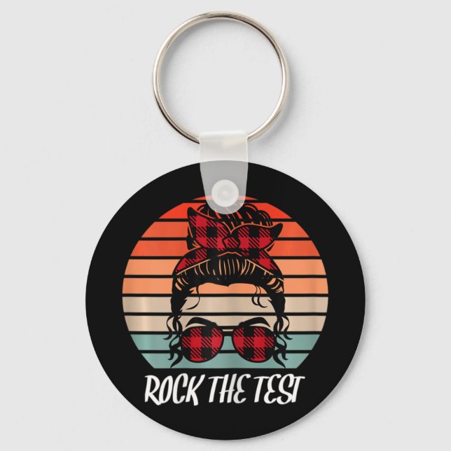 Funny Test Day Rock The Test Sunset Testing Day  Keychain (Front)