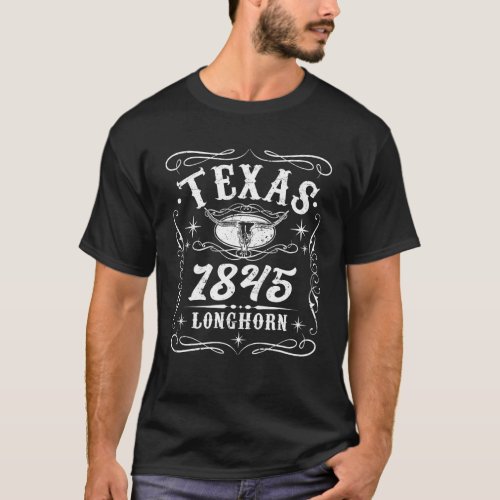 Funny Texas 1845 Vintage Longhorn Cowboy Western C T_Shirt