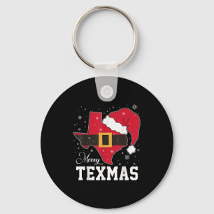 Funny Texas Merry Texmas Christmas State Santa Hat Keychain