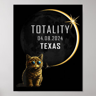 Funny Texas Total Solar Eclipse Cat Poster