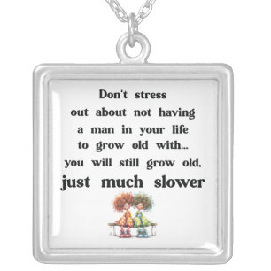 Funny text about women and men silver plated necklace