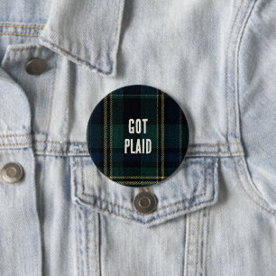 Funny Text Christmas Plaid Tartan Office Party Button