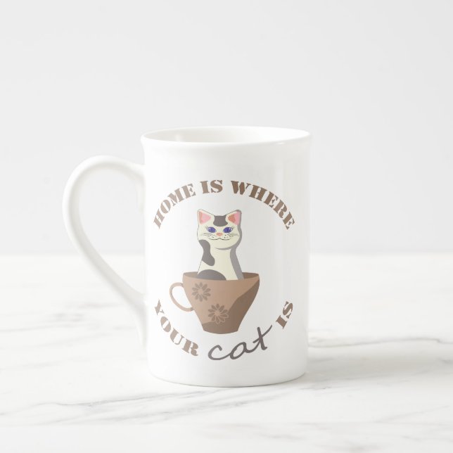 Funny text Home is where your cat is in cup (Left)