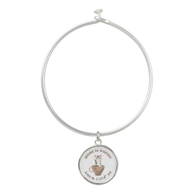 Funny text Home is where your cat is in cup Bangle Bracelet (Front)