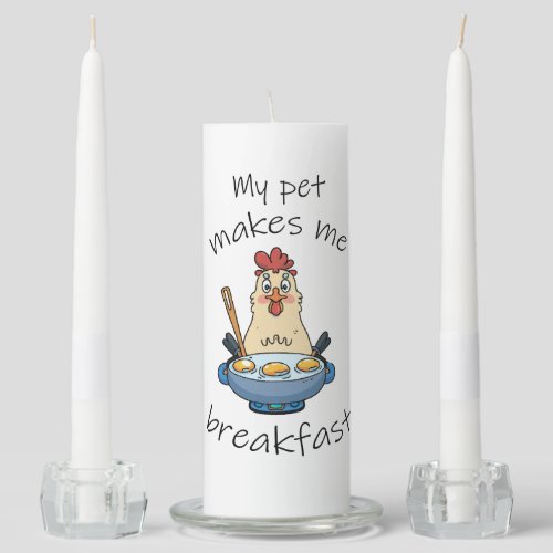 Funny text The hen is making breakfast Unity Candle Set
