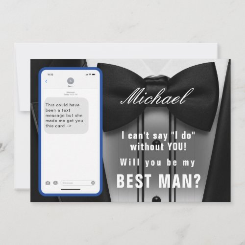 Funny Texting Best Man Tuxedo Invitation Suit Up