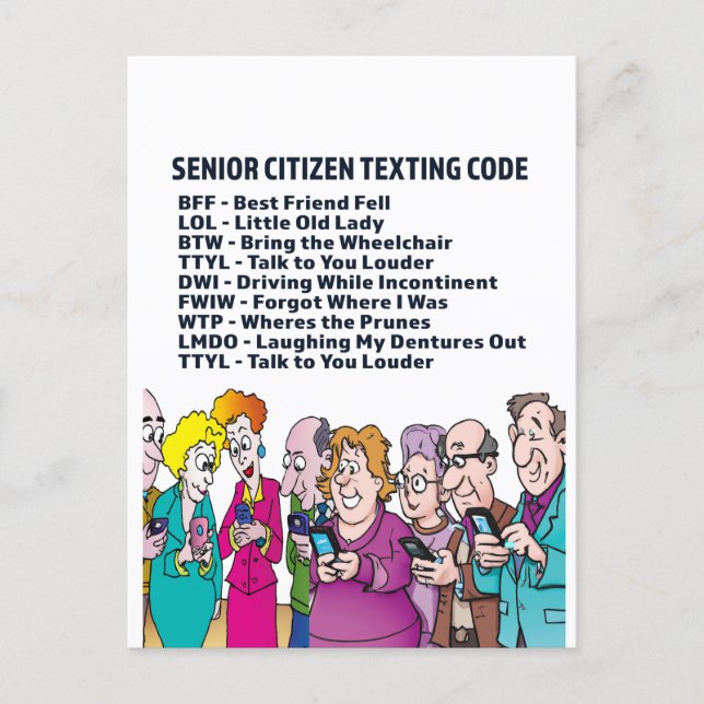 Funny Texting for Seniors  Postcard (Front)