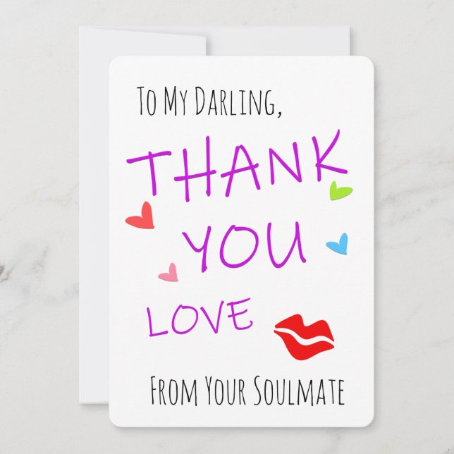 Funny Thank You Cards, Love Hearts & Red Sexy Lips Card (Front)