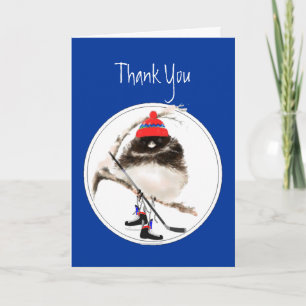 Funny, Thank You, Ice Hockey Winter Sport Bird Thank You Card