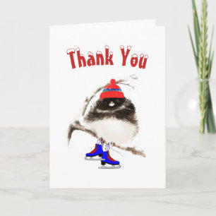 Funny, Thank You, Ice Skating  Sport Bird Letterpress Thank You Card