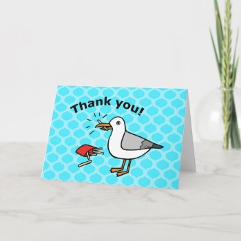 Funny Thank You Seagull With French Fries Thanks Card by MiKaArt at Zazzle