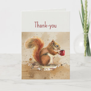 Funny Thank You Squirrel drinking Coffee Card