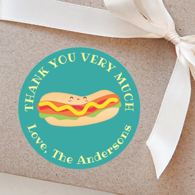 Funny Thank You Very Much Humorous Hot Dog Pun Classic Round Sticker (Creator Uploaded)