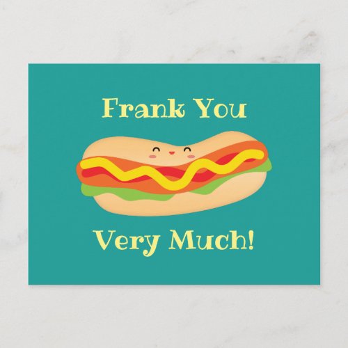 Funny Thank You Very Much Humorous Hot Dog Pun Postcard