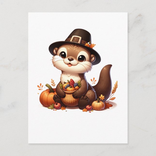 Funny Thankful Otter Friend Thanksgiving Postcard (Front)