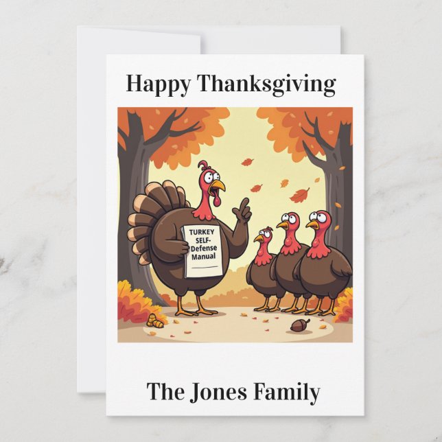 Funny Thankgiving Card -"Turkey Defense" (Front)