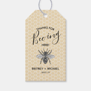 Funny Thanks for Bee-ing Here Rustic Vintage Bee Gift Tags