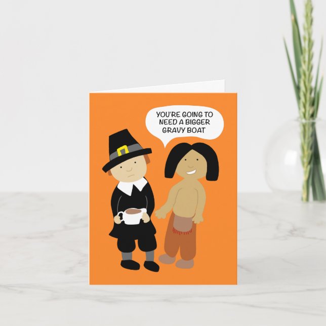 Funny Thanksgiving Card Pilgrim and Indian (Front)