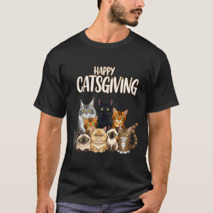 Funny Thanksgiving Cat Lovers Gift Happy Catsgivin T-Shirt