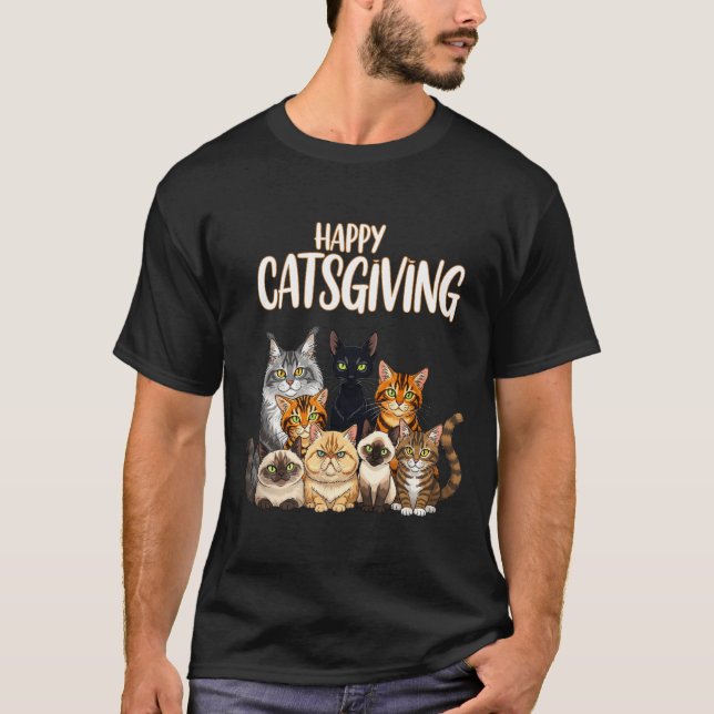 Funny Thanksgiving Cat Lovers Gift Happy Catsgivin T-Shirt (Front)