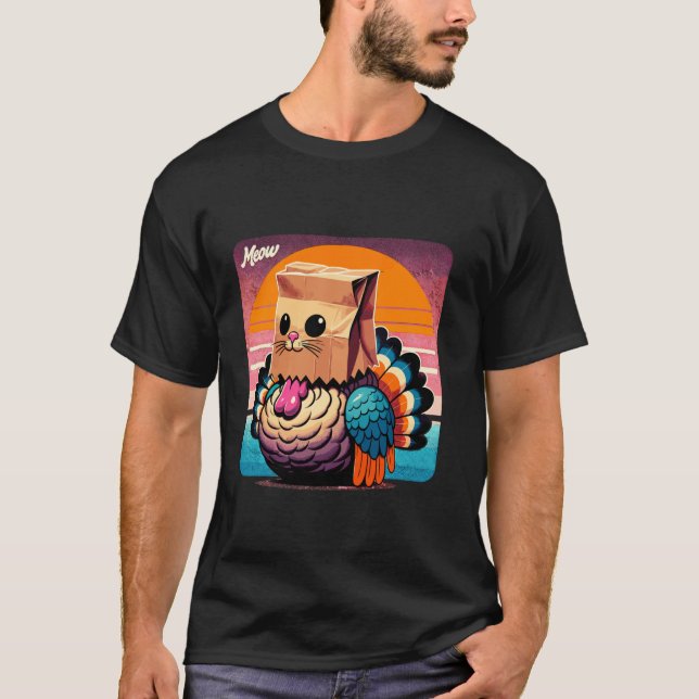 Funny Thanksgiving Cat Meow Turkey Day Humor Desig T-Shirt (Front)