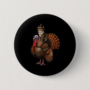 Funny Thanksgiving Cat On Turkey, Lgrim Hat Turkey Button