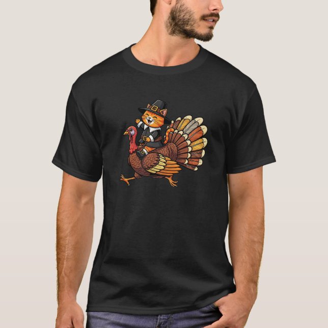 Funny Thanksgiving Cat Turkey Day Fall Autumn Wome T-Shirt (Front)