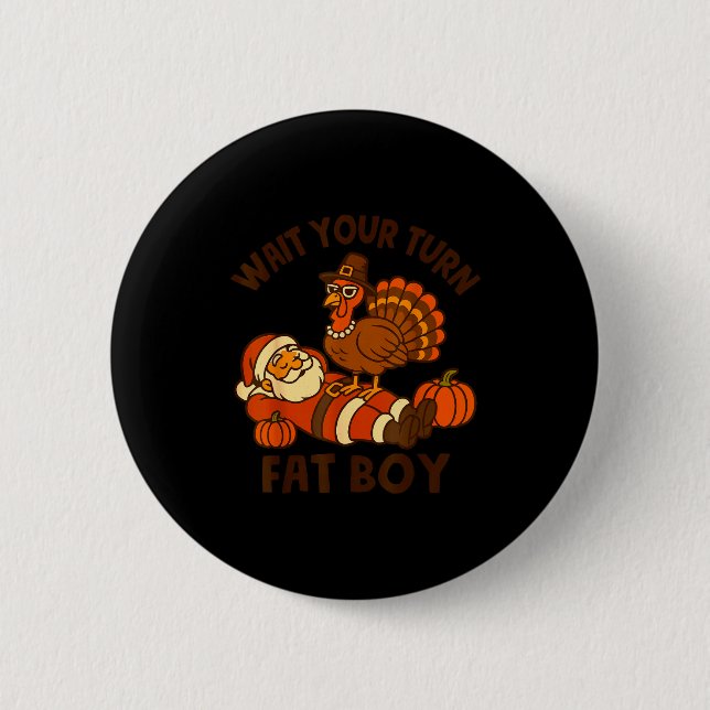 Funny Thanksgiving Christmas Turkey Vs Santa For M Button (Front)