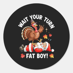 Funny Thanksgiving Christmas Turkey Vs Santa For M Classic Round Sticker