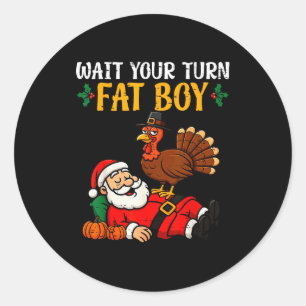 Funny Thanksgiving Christmas Turkey Vs Santa Men W Classic Round Sticker