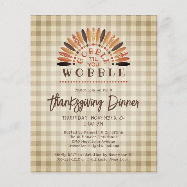 Funny Thanksgiving Dinner Plaid Budget Invitation (Front)