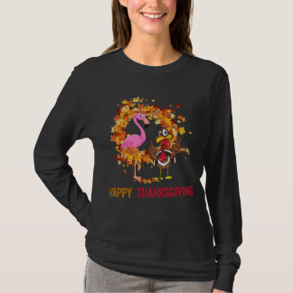 Funny Thanksgiving  Flamingo With Turkey Cute funn T-Shirt