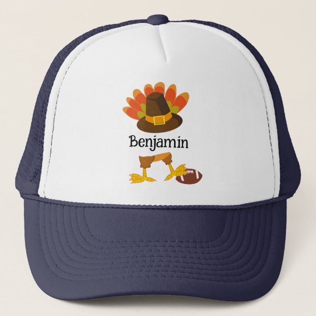 Funny Thanksgiving Football Turkey Custom Trucker Hat (Front)