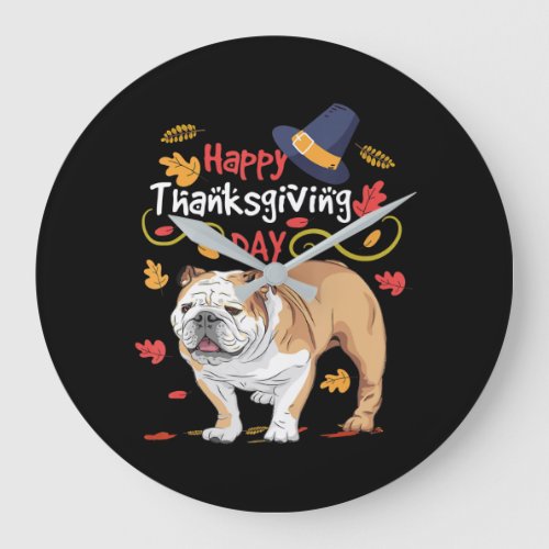 Funny Thanksgiving Gifts For English Bulldog Large Clock