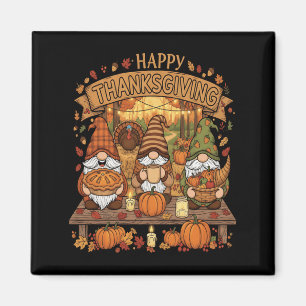 Funny Thanksgiving Gnome Squad With Festive Autumn Magnet
