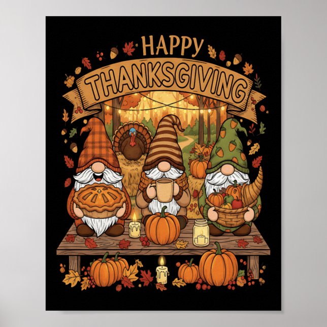 Funny Thanksgiving Gnome Squad With Festive Autumn Poster (Front)
