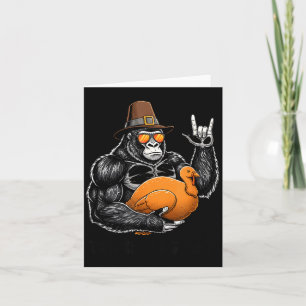 Funny Thanksgiving Gorilla Holding Turkey Lgrim Ha Card