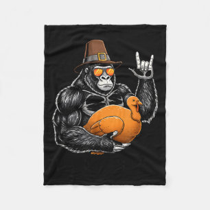 Funny Thanksgiving Gorilla Holding Turkey Lgrim Ha Fleece Blanket