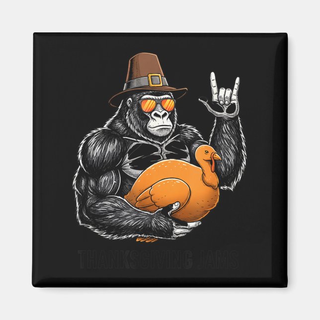 Funny Thanksgiving Gorilla Holding Turkey Lgrim Ha Magnet (Front)