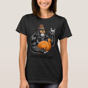 Funny Thanksgiving Gorilla Holding Turkey Lgrim Ha T-Shirt
