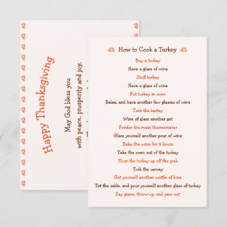 Funny Thanksgiving How To Roast Turkey Recipe Card