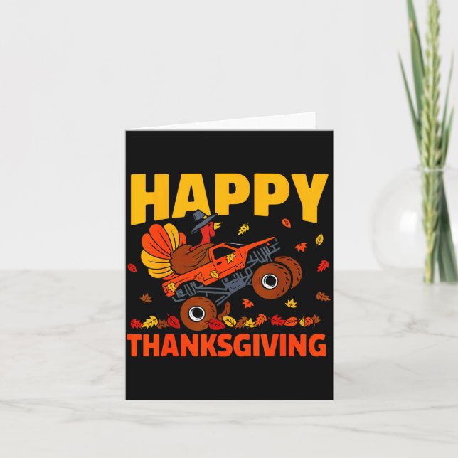 Funny Thanksgiving Monster Truck Turkey Ride Fall  Card (Front)