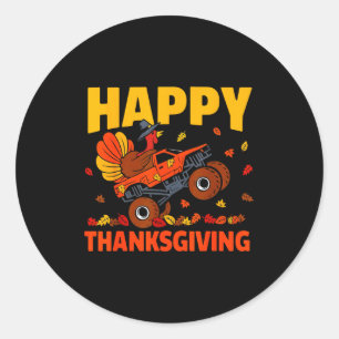 Funny Thanksgiving Monster Truck Turkey Ride Fall Classic Round Sticker