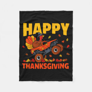 Funny Thanksgiving Monster Truck Turkey Ride Fall Fleece Blanket