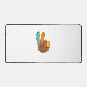 Funny Thanksgiving Peace Sign Turkey Thankful For Desk Mat