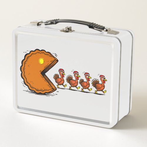 Funny Thanksgiving Pie Eating Turkey Retro Gaming Metal Lunch Box
