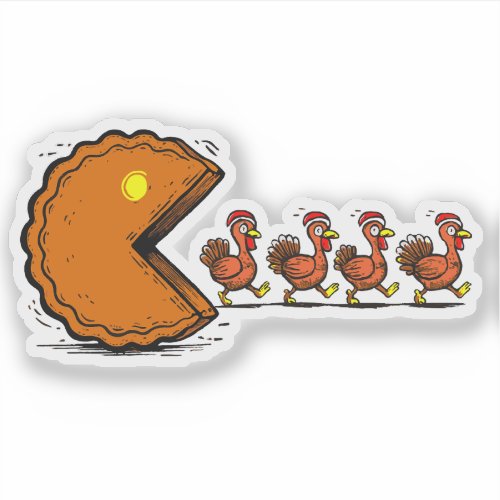 Funny Thanksgiving Pie Eating Turkey Retro Gaming Sticker