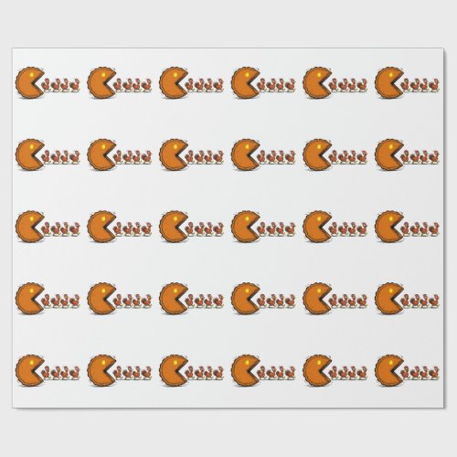 Funny Thanksgiving Pie Eating Turkey Retro Gaming Wrapping Paper